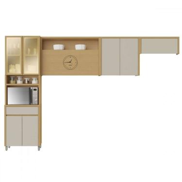 Imagem de Cozinha Completa Consessa 8 Portas 1 Gaveta com Vidro e Relógio 100% Mdf  Carvalho/Greige - Nesher