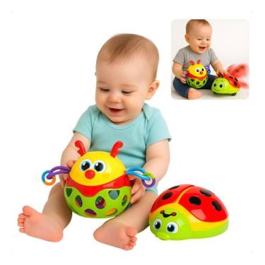 Imagem de Kit 2 Brinquedos Infantil 2em1 Interativos Bichinhos Chocalho Joaninha