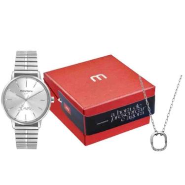 Imagem de Kit Relógio + Colar Mondaine Prata Feminino 32774L0MKNE2K1