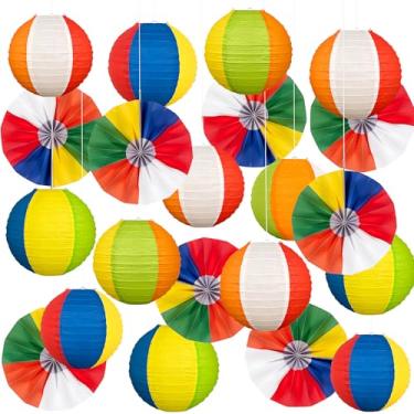 Imagem de 36 peças decorações de festa de praia de verão lanternas de papel ventiladores de papel - piscina luau havaiana temática tropical decoração suspensa para casa aniversário ao ar livre interior