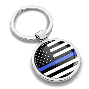 Imagem de Chaveiro de metal 3D EUA Estados Unidos da América Bandeira Nacional Americana Fina Azul Linha Suporte Policial Presente Chaveiro Presente Masculino Feminino KK 252