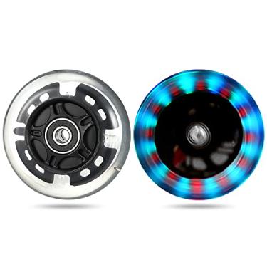 Imagem de Light Up 80 mm Rodas de skate em linha e scooter 80 mm Par de substituição de rodas traseiras - 80 mm LED piscando rodas de substituição para skate em linha e patinete com Abec9 instalado (um preto/2