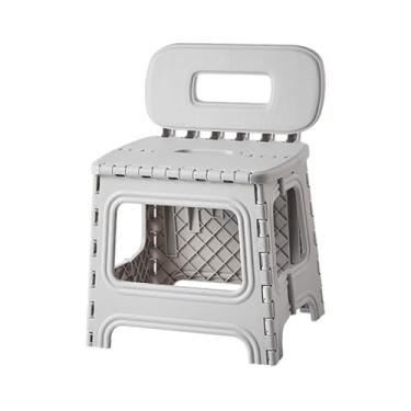 Imagem de YIJU Banco dobrável, cadeira dobrável, banco compacto portátil com encosto para cozinha, gramado, jardinagem, pesca e atividades ao ar livre, Cinzento/Branco