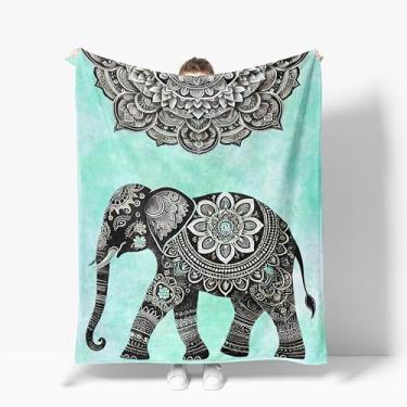Imagem de Cobertor de elefante mandala boêmio decoração quente cobertor de flanela macio presentes de elefante boho para crianças meninos meninas homens mulheres 101,6 cm x 127 cm