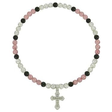 Imagem de Colar de beisebol masculino com pingente de cruz de 50 cm, coleção de gelo brilhante, para mulheres, strass e contas de argila, acessórios de beisebol, presentes para jogadores de times de beisebol