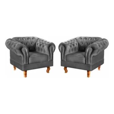 Imagem de Kit 2 Poltronas Chesterfield Dom Pedro Vintage Retrô Capitonê Suede Cinza Grafite