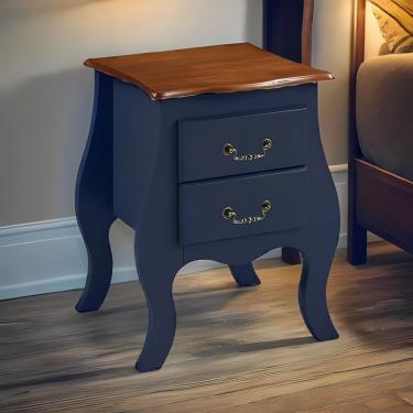 Imagem de Cômoda De Madeira Bombê Mini 2 Gavetas - Azul Bic Com Tampo Imbuia Glazer