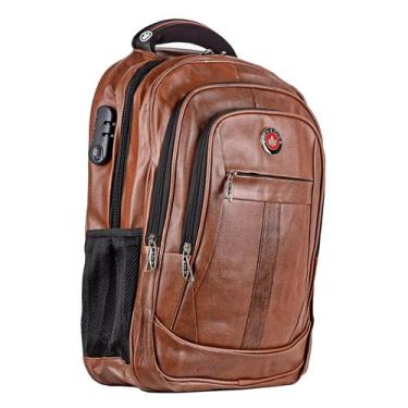 Imagem de Mochila Executiva Couro Entrada USB Cadeado Senha para Notebook Reforç