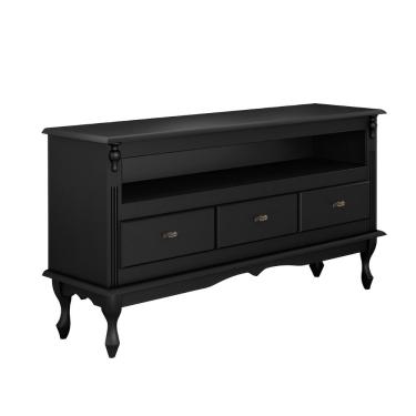 Imagem de Rack Para Sala 3 Gavetas E Nicho Pés Luis Xv - Preto Laca