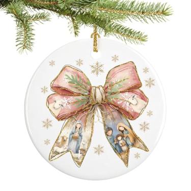 Imagem de Enfeites de presépio para decoração de árvore de Natal, ornamentos de Natal religiosos cristãos de cerâmica para árvore de presépio para decoração de casa, ornamento de Jesus para mulheres, amigos