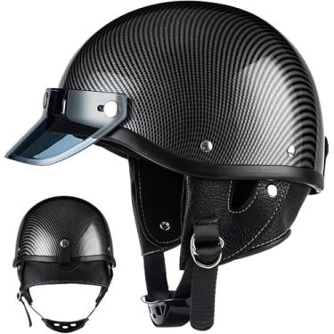 Imagem de Capacete De Rosto Aberto Para Moto Retro Capacete De Meia Motocicleta Para Homens E Mulheres Certificado Ece Unissex Para Scooter De Bicicleta, B, XL=60-61CM