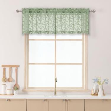 Imagem de Chyhomenyc Sálvia verde transparente sanefa para janelas 35,5 cm de comprimento, 2 peças, cortinas curtas de cozinha de café com filtro de luz, cortina pequena superior para sala de estar quarto porão