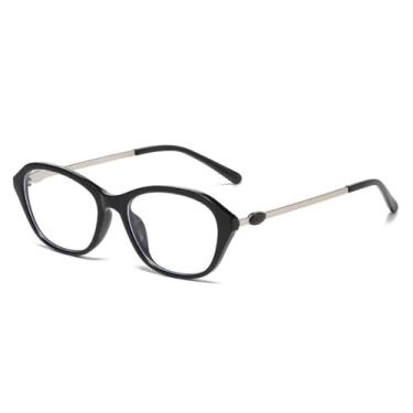 Imagem de Armação de óculos retrô masculina e feminina, armação de metal olho de gato, ultraleve, antiluz azul, lente transparente, preta, C