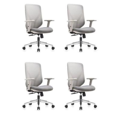Imagem de Kit 4 Cadeiras para Escritório Giratórias Diretor com Braços Ajustáveis Gamma Cinza