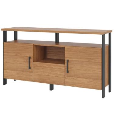 Imagem de Aparador Buffet Para Sala De Jantar 2 Portas Industrial Marion D03 Freijó Preto Fosco - Lyam Decor