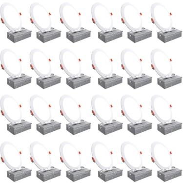 Imagem de Pacote com 24 luzes de teto de LED sem lata de 15 cm com caixa de junção - luz do dia 6000K, alto brilho de 1050lm, 12W 110W Eqv, iluminação embutida LED ultrafina para quarto, cozinha, sala de estar