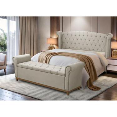 Imagem de Kit Baú e Cabeceira Estofada Madeira Cama Box Grécia Queen - D'Julia, 
