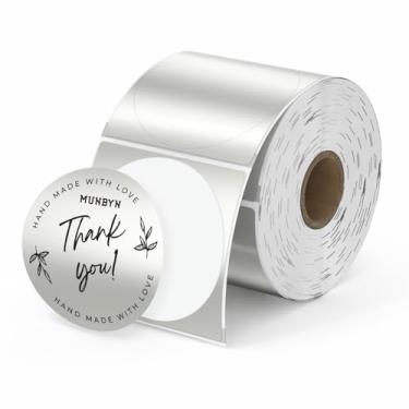 Imagem de MUNBYN Etiquetas adesivas térmicas circulares de 5 cm prata, etiquetas autoadesivas para impressora térmica redonda direta para design de logotipo DIY, código QR, 500 folhas/rolo