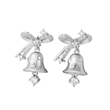 Imagem de Brincos femininos com laço de diamante para cartilagem de árvore de Natal - CZ pérola chapéu de Papai Noel, luvas de boneco de neve, tragus, brincos de costas planas, joias fofas de Natal 20G, 20g