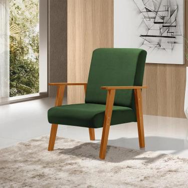 Imagem de Poltrona Decorativa Para Clínicas Juliana Veludo Verde Base Madeira