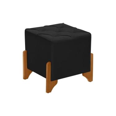 Imagem de Puff Decorativo Monet Quadrado Base Madeira Maciça Veludo Preto