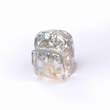 Imagem de Mochila De Costas Feminina Brilhosa Folhas Passeio Branco