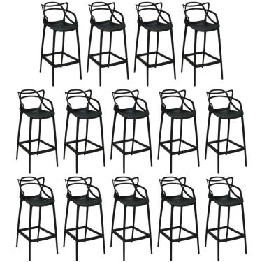 Imagem de Kit 14 Banquetas Allegra Com Encosto Design Cozinha/bancada - Preto