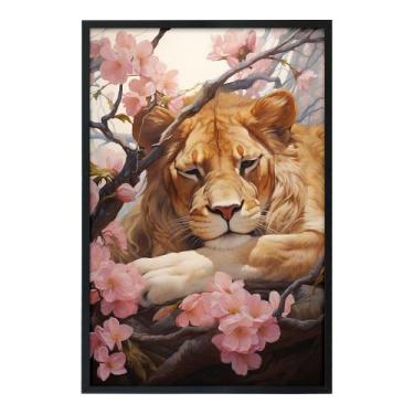 Imagem de Quadro Decorativo Leão Flor Cerejeira Moldura Cx Alta 100x66 - Arte na
