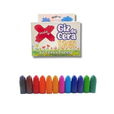 Imagem de Giz de Cera Infantil Primeira Infância Colorido 12 Cores Jumbo - Make+