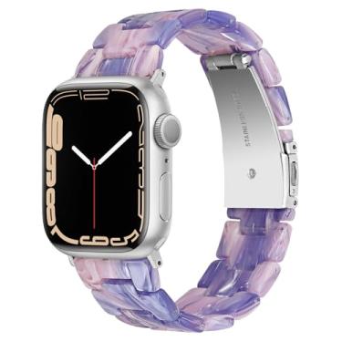 Imagem de SPINYE Pulseira de substituição de resina colorida de 38 mm, 40 mm, 41 mm e 42 mm, para Apple Watch séries 10/9/8 / Ultra/7 / SE / 6/5 / 4/3 feminino e masculino (rosa roxo)