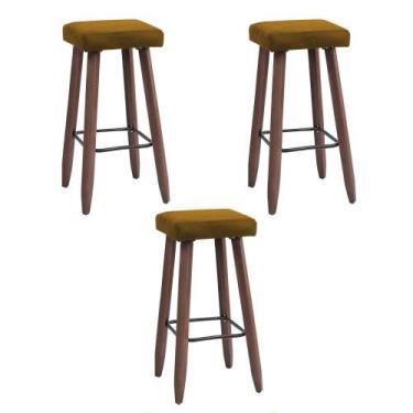 Imagem de Kit 3 Banquetas Altas Quadradas Pés Madeira Modelo Paris - JOTABE, mos