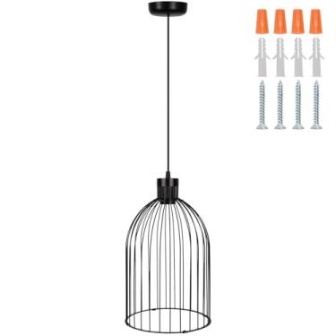 Imagem de Lustre industrial de gaiola decorativa preta – luminária pendente de gaiola de metal moderna, base E26 (sem lâmpada), montagem necessária, para sala de estar, cozinha, sala de jantar, quarto, fazenda