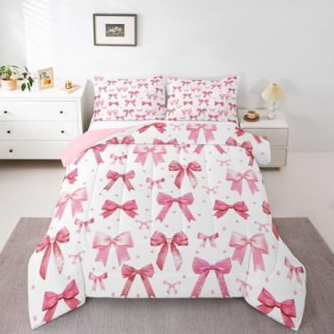 Imagem de Feelyou Conjunto de cama macio para meninos e meninas, conjunto de edredom com laço de aquarela, tamanho casal, estilo princesa sonhadora, edredom de microfibra, decoração de quarto, 3 peças com 2