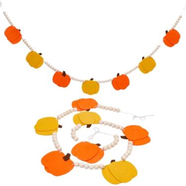 Imagem de GORGECRAFT Banners pendurados de abóbora de feltro guirlanda de madeira com pingentes de abóbora de feltro de 2 cores enfeite de colheita de outono para outono Dia das Bruxas Dia das Bruxas casa