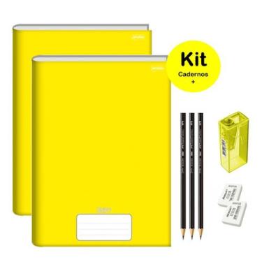 Imagem de Caderno Brochurão Amarelo Capa Dura 96 folhas Kit 2un Stiff Jandaia + 