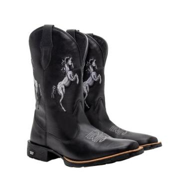 Imagem de Bota Texana Masculina Couro Country Bico Quadrado Preta Horse - Texas 