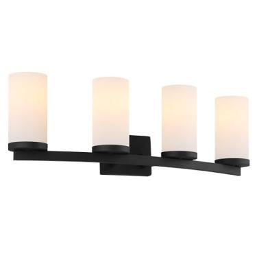 Imagem de Design House 589168-BLK Desta Transitional Indoor 4 luzes Vanity Light com barra curvada, preto fosco