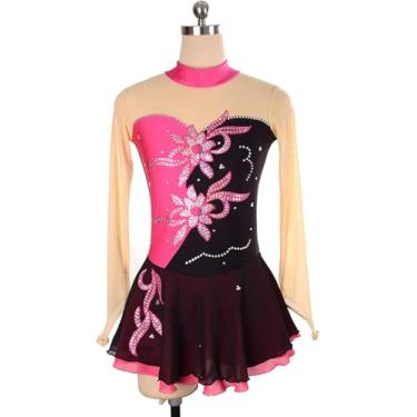 Imagem de Vestido De Patinação No Gelo Para Meninas Crianças, Mulheres Adulto Strass Brilhante Com Mangas Na Ponta Dos Dedos, Body De Costas Abertas Para Ballet, Dança, Ginástica, Collant, Red, 3XS