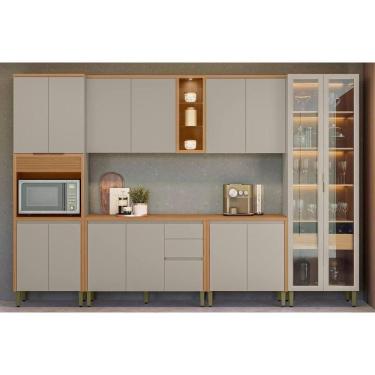 Imagem de Kit Cozinha Completa 6 Peças Allure (2Aéreos+2Balcões+1Cristaleira+1TorreQuente) CP17 Jequitiba/Gris Fosco - Linea Brasil