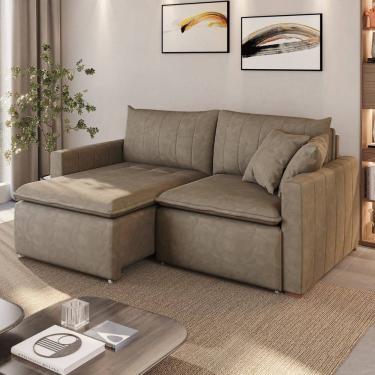 Imagem de Sofá Cama em Madeira Eucalipto e Veludo 230cm Uruguai Bege