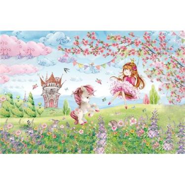 Imagem de Painel de Lona Menina Princesa e Unicórnio Reino Mágico - Fabrika de F