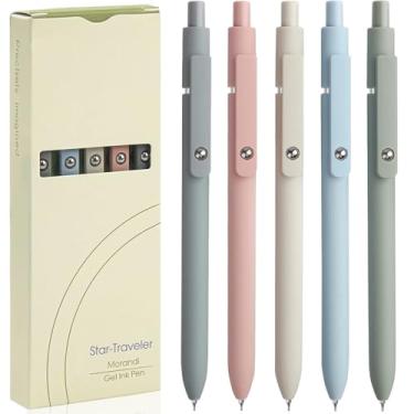 Imagem de ACEES Canetas de gel, 5 peças, canetas de tinta preta de ponta fina de 0,5 mm com escrita suave, canetas de secagem rápida para diário, lindas canetas estéticas, materiais escolares de escritório,