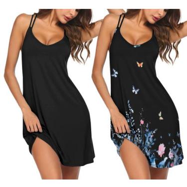 Imagem de Camisola feminina Ekouaer, pacote com 2, decote em V, tamanho plus siz