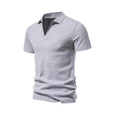 Imagem de Camisa Henley Masculina Slim Fit De Algodão Manga Curta Casual Solta P