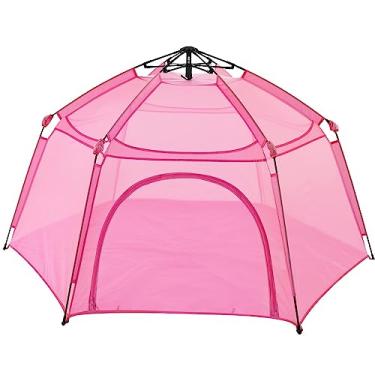 Imagem de Alvantor Cercado Pop Up - Quintal de brincar portátil e leve para uso interno/externo com malha protetora, proteção solar UV FPS 50+ e piso de espuma macia - 19 x 112 x 112 cm A, nova versão rosa