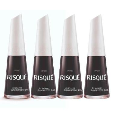 Imagem de Kit 4 Esmalte Risqué Preto Cremoso Eu Sou Esse Glamour Todo 8ml