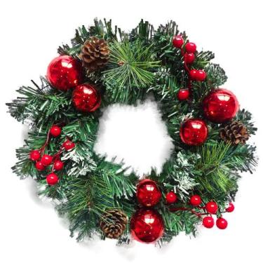 Imagem de Guirlanda Enfeite De Natal Nevada Para Porta Com Bolas Pinhas Azevinho