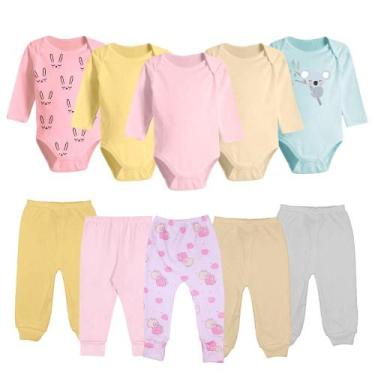 Imagem de Kit Enxoval Bebê 10 Peças Body Manga Longa e Mijão Algodão - Koala Bab