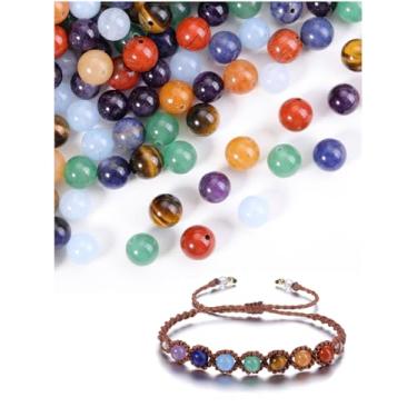 Imagem de GEHECRST Contas de pedra de chacra natural misturadas 100 peças de contas de cristal de 8 mm pedras preciosas soltas reais para fabricação de joias, contas de pedra genuína polida para fabricação de