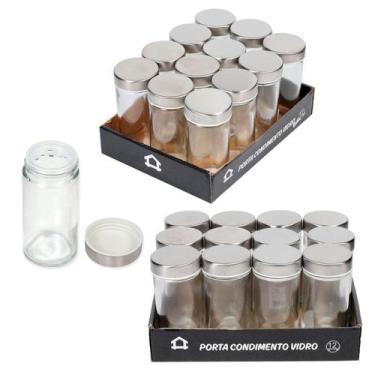 Imagem de Kit Porta Temperos com 12 Potes vidro tampa Inox 80ml - Tesla Store